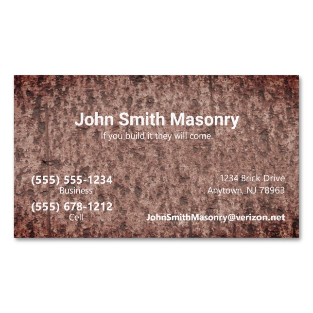 Brick Masonry Theme Custom Dual Contact Number  Magnetic Business Card (Front)
