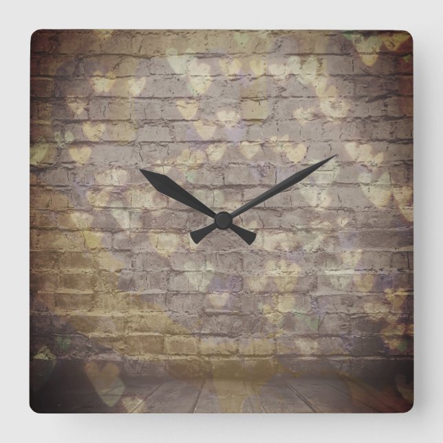 Brick of hearts square wall clock (Front)