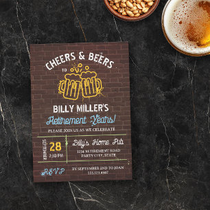 Brick Paint Spatter Cheers & Beers Retirement Invitation