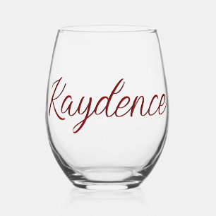Brick Red 3D Handwritten Elegant Name Stemless Wine Glass