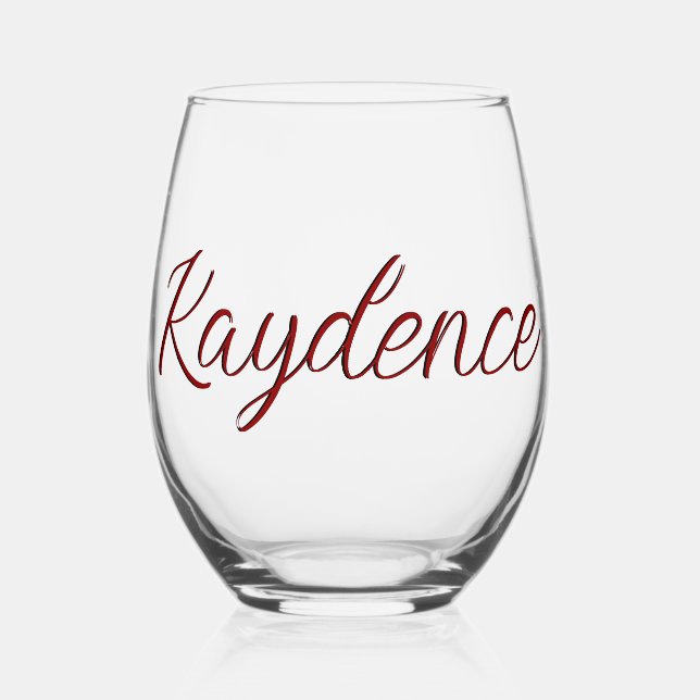 Brick Red 3D Handwritten Elegant Name  Stemless Wine Glass (Front)