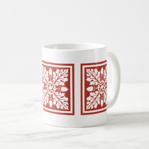 Brick Red Acorn and Leaf Tile Design Coffee Mug