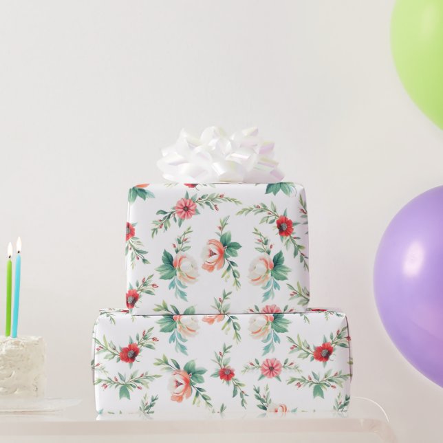 Brick Red and Pastel Red Swags Wrapping Paper (Party Gifts)