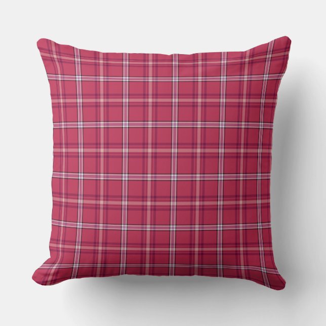 Brick Red and Soft Peach Plaid Cushion (Front)
