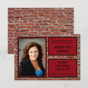 Brick, Red & Black with Photo-3x5Grad Announcement