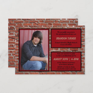 Brick, Red & Black with Photo-3x5Grad Announcement