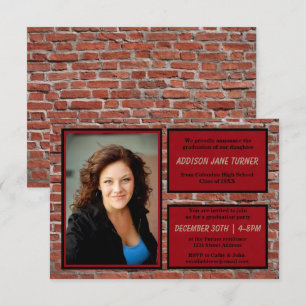 Brick, Red & Black with Photo-3x5Grad Announcement
