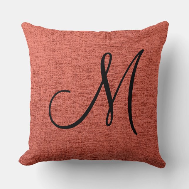 Brick Red Canvas Look Monogram Cushion (Front)