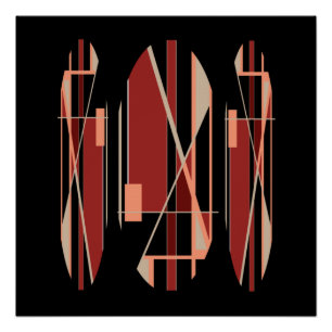 Brick Red Coral Beige on Black Modernistic Design Poster