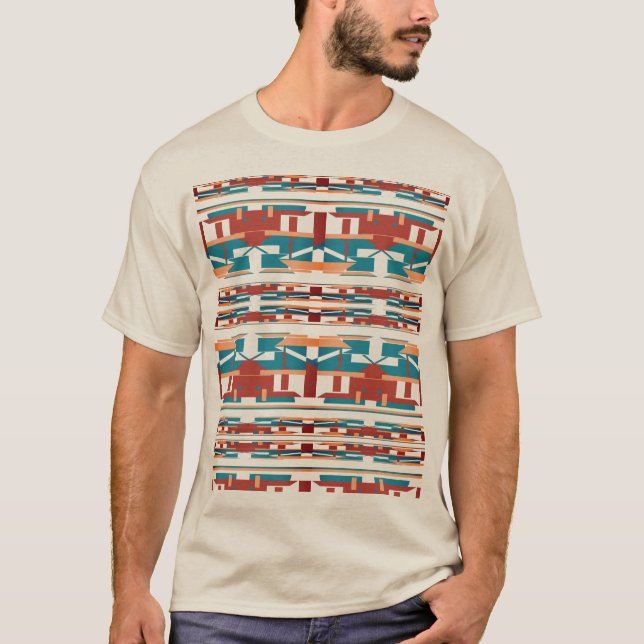 Brick Red Coral Turquoise Southwest Look Design T-Shirt (Front)