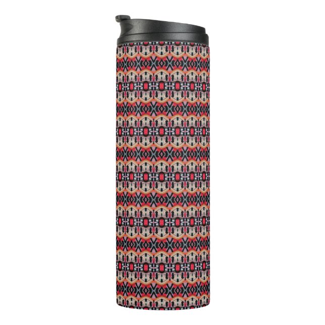 Brick red, cream and black feathered pattern thermal tumbler (Rotated Right)