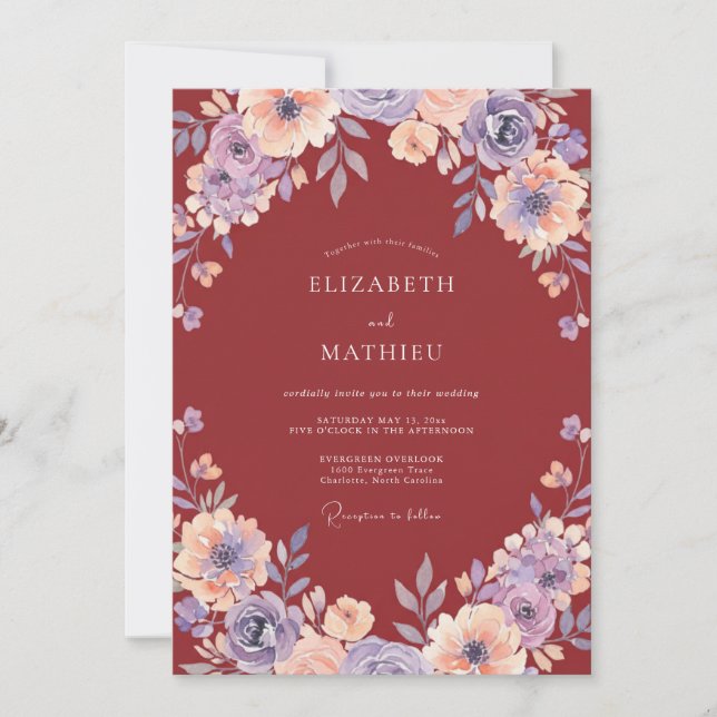 Brick Red Dahlia Wedding Invitation (Front)