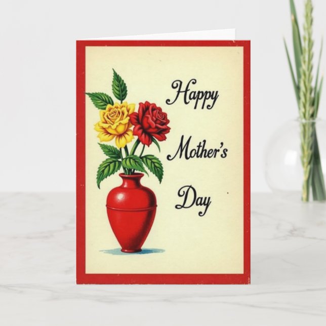 Brick Red Floral Vase Card (Front)