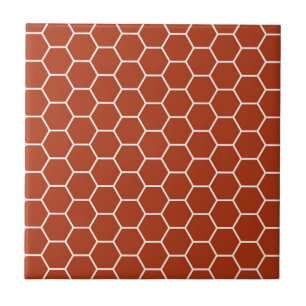 Brick Red Geometric Honeycomb Pattern Tile