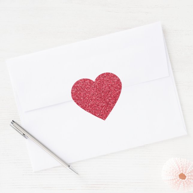 Brick Red Glitter Heart Sticker (Envelope)