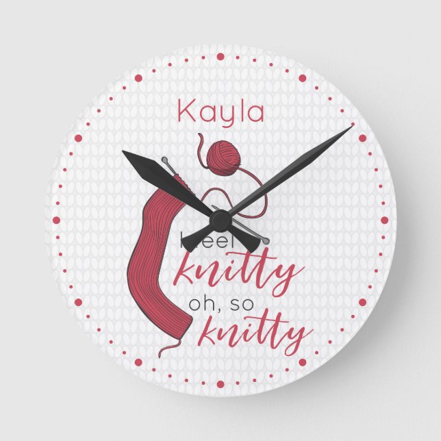 Brick Red I Feel Knitty, Oh So Knitty Round Clock (Front)