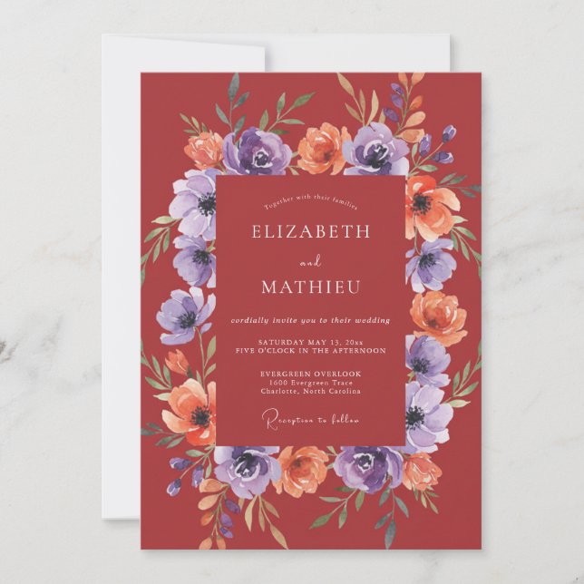 Brick Red Lush Autumnal Wedding Invitation (Front)