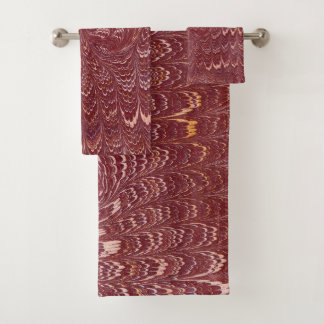 brick red marble print bath towel set