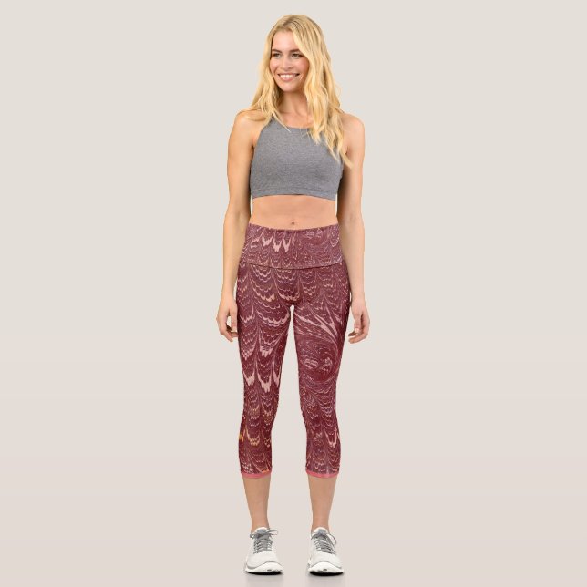 brick red marble print capri leggings (Front)