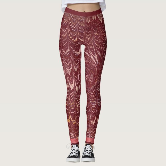 brick red marble print leggings (Front)