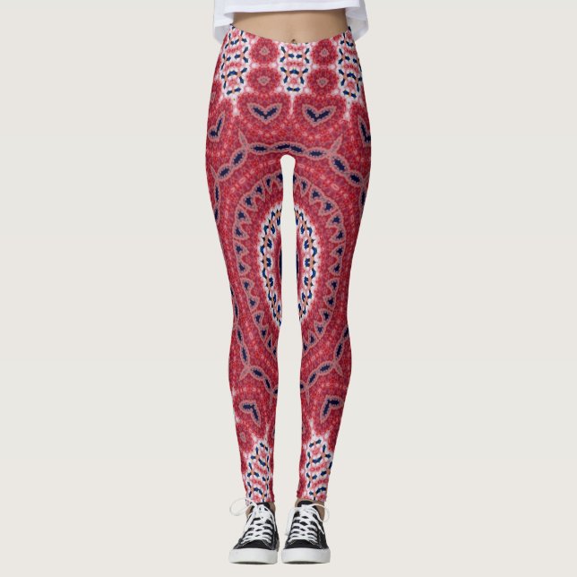 Brick Red Medallion Pattern Yoga Leggings (Front)