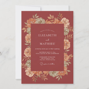 Brick Red Moody Fall Wedding Invitation