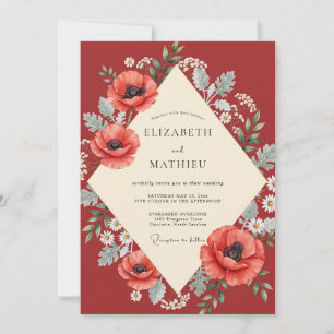 Brick Red Poppy Wedding Invitation