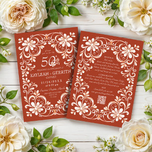Brick Red Shabby Chic QR Anniversary Invitation