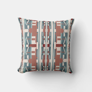 Brick Red Teal Beige Southwest Look Large Mosaics Cushion