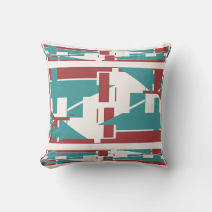 Brick Red Teal Blue Mediterranean 3-Tier Mosaic Cushion