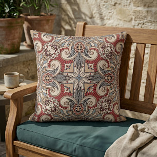 Brick Red Teal Grey Blue Taupe Kaleidoscope Art Cushion