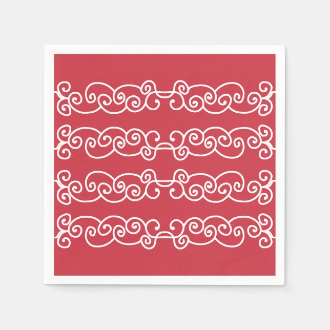 Brick red white scrolls napkin (Front)