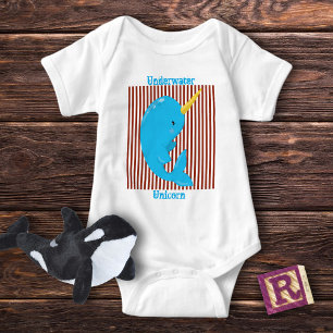 Brick Red-White Stripe•Arctic Narwhal Baby Bodysuit