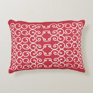 Brick red with white scrolls decorative cushion
