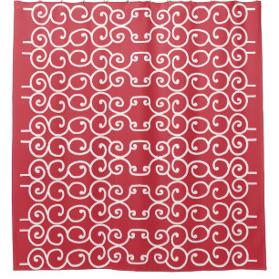 Brick red with white scrolls shower curtain
