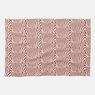 BRICK RED ZEBRA STRIPES TEA TOWEL