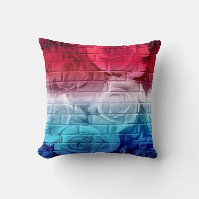 Brick Roses 11-Red White Blue-Square Throw Pillow (Front)