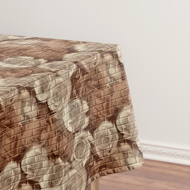 BRICK ROSES 13, BROWN-52x70 COTTON TABLECLOTH (In Situ)