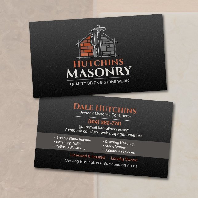 Brick & Stone Masonry Contractor Business Card (Creator Uploaded)
