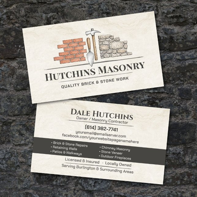 Brick & Stone Masonry Contractor Business Card (Creator Uploaded)