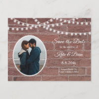 Brick wall and String Lights Save the Date