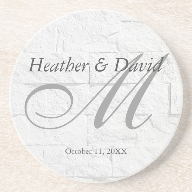 Brick Wall Calligraphy Script Monogram Wedding Coaster (Front)