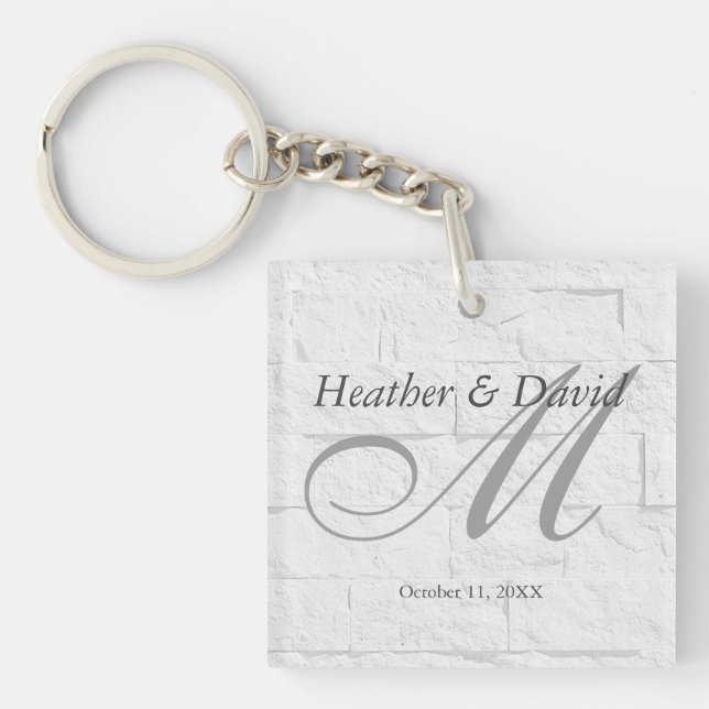 Brick Wall Calligraphy Script Monogram Wedding Key Ring (Front)