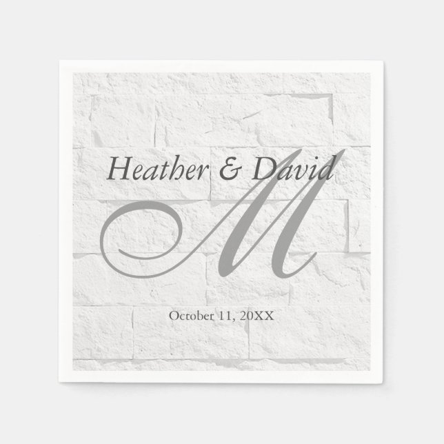 Brick Wall Calligraphy Script Monogram Wedding Napkin (Front)