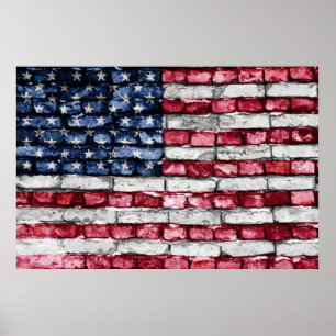 Brick wall flag of the United States of America Poster
