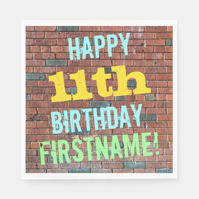 Brick Wall Graffiti Inspired 11th Birthday + Name Napkin (Front)