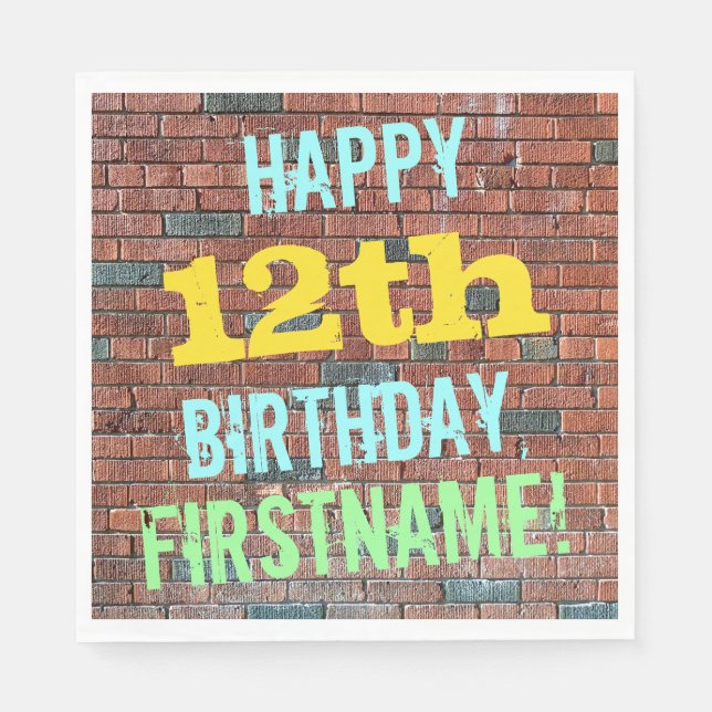 Brick Wall Graffiti Inspired 12th Birthday + Name Napkin (Front)