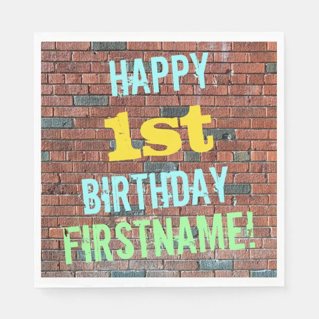Brick Wall Graffiti Inspired 1st Birthday + Name Napkin (Front)
