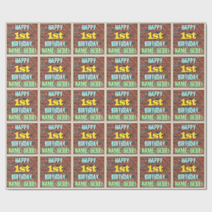 Brick Wall Graffiti Inspired 1st Birthday + Name Wrapping Paper