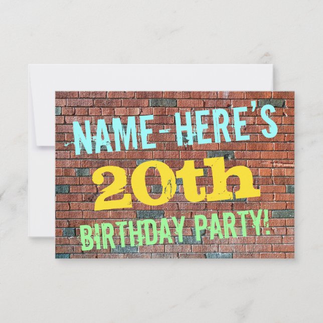 Brick Wall Graffiti Inspired 20th Birthday + Name Invitation (Front)